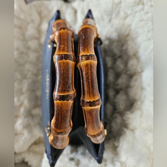 GUCCI 2 Way Bamboo Leather Small Shopper Navy 336032 - Picture 10 of 17